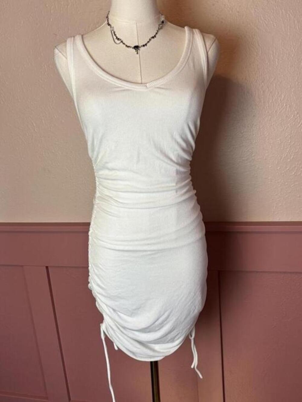Princess Polly White Dress Hassan Mini 6 Ribbed Runched Party Going Out Summer